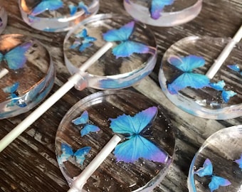 Custom Butterfly Hard Candy Sucker Lollipop Wedding Favors