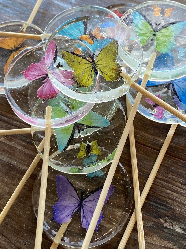 Custom Butterfly Hard Candy Sucker Lollipop Wedding Favors on Wooden Stick image 7