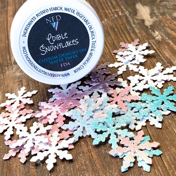 1 Inch Frozen Themed Snowflakes Sprinkles on Edible Heavy Thick Wafer Paper Il_570xn