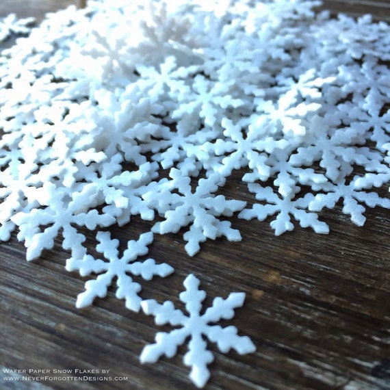 Miniature Snowflakes CUT OUT on Edible Heavy Thick Wafer Paper Il_570xn