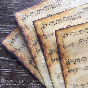 Vintage Aged Edible Music Sheet Images Scales Notes Printed on Wafer Paper with Edible Inks