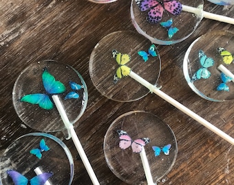 Custom Butterfly Hard Candy Sucker Lollipop Wedding Favors