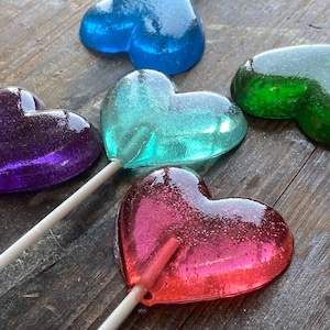 Edible Glitter Infused Heart Lollipops on a Stick Hard Candy Cake Topper Party Favors