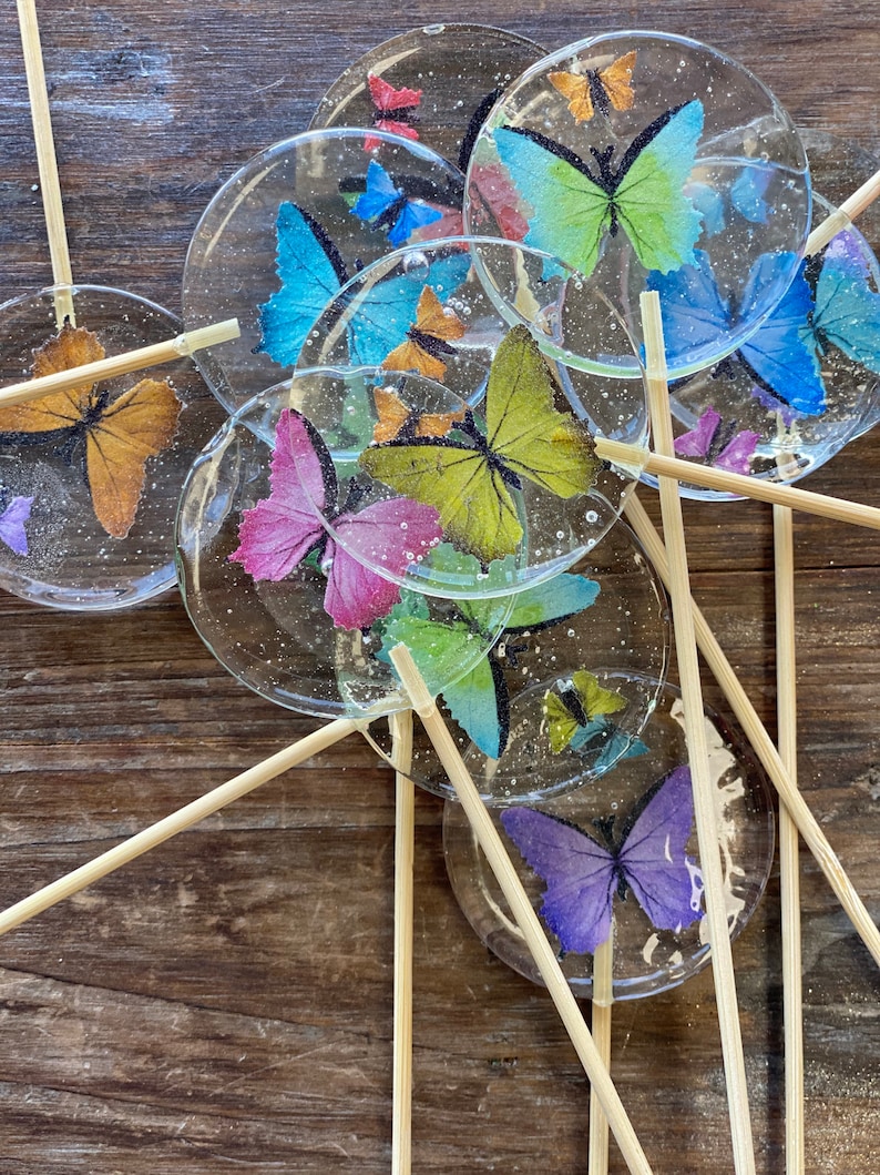 Custom Butterfly Hard Candy Sucker Lollipop Wedding Favors on Wooden Stick image 4