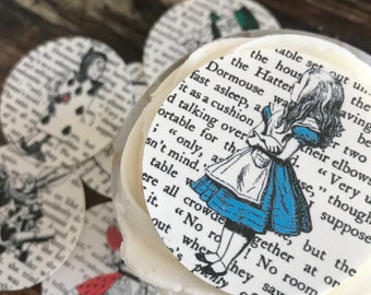 Alice in Wonderland boek tekst eetbare glazuur afbeeldingen voor cupcakes, koekjes en meer