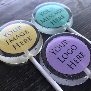 Custom Image Picture Photo Logo Hard Candy Lollipops Made in Food Manufacturing Registered Facility