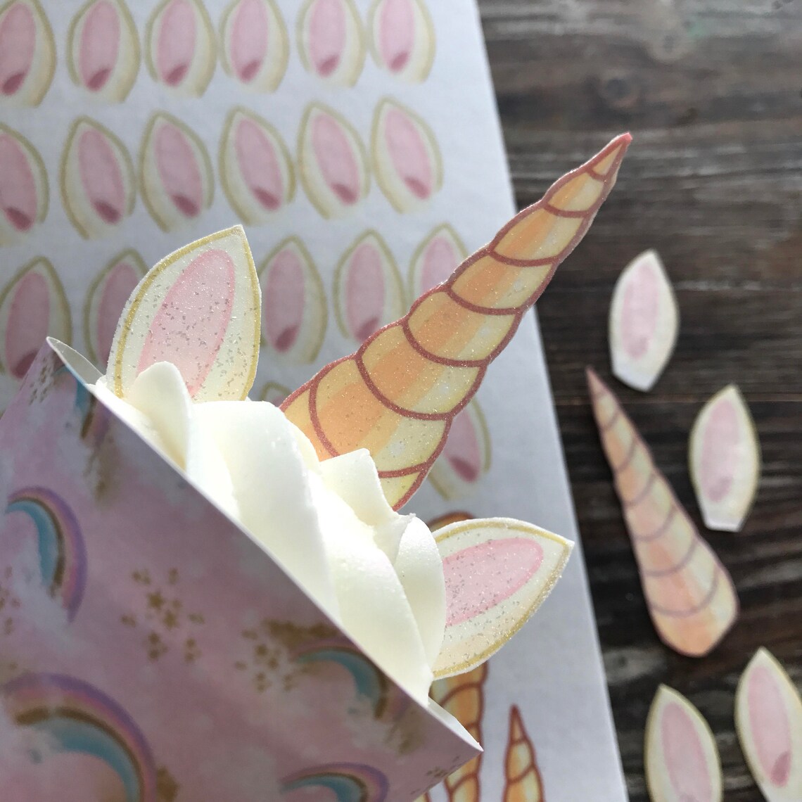 edible unicorn horn ears cupcake toppers etsy