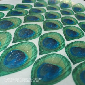 Edible Glitter Peacock Feathers YOU CUT OUT on Edible Wafer Paper for Cookies Cakes Cupcakes Drinks Candy and More Party Wedding Decor