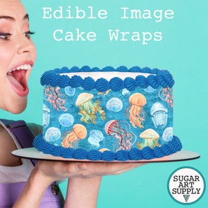 Jelly Fish Underwater Ocean Edible Image Cake Wrap Topper
