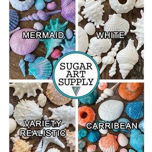 Hard Candy Edible Sugar Shells - Very detailed - Cupcake or Cake Topper Beach Wedding decorations