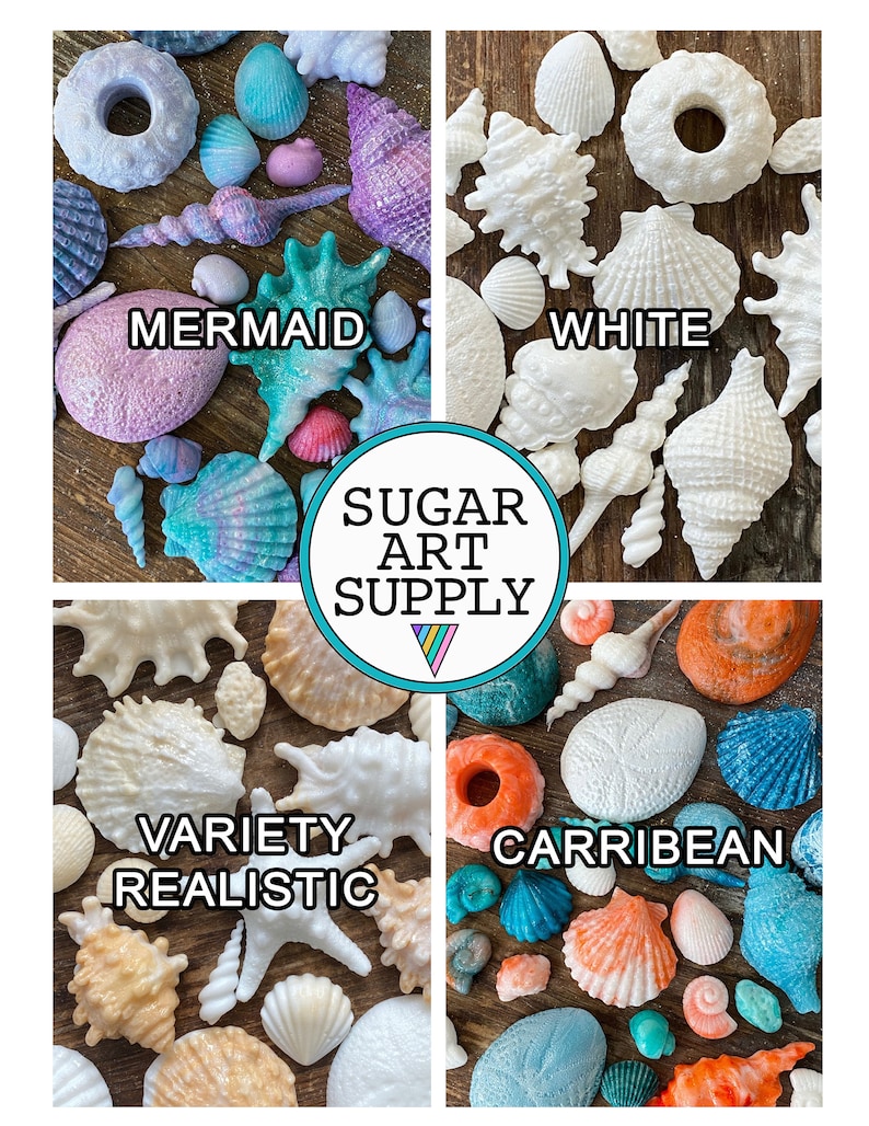Hard Candy Edible Sugar Shells Very detailed Cupcake or Cake Topper Beach Wedding decorations image 4