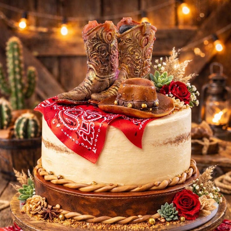 Edible Cowboy Boot Cake Toppers, Hard Candy Isomalt Decorations ...
