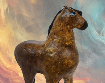 Whimsical Paper Mache Clay Horse Sculpture - The Buckskin