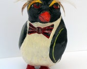 Paper Mache Penguin Sculpture - Rex the Rockhopper Penguin