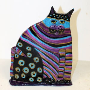 Whimsical Ceramic Flat Cat Standing Sculpture