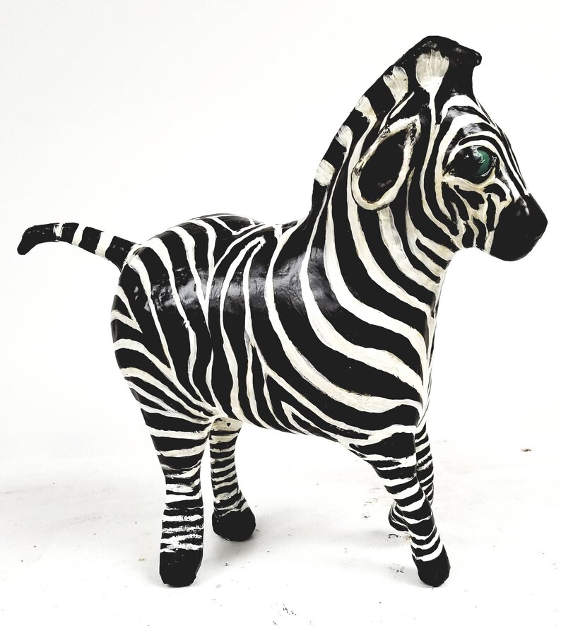 Whimsical Paper Mache Clay Zebra Sculpture Zumi the Zebra Etsy