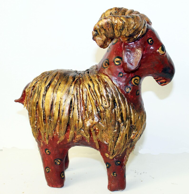 Red Paper Mache Clay Goat Sculptures The Royal Goats of Ur Art