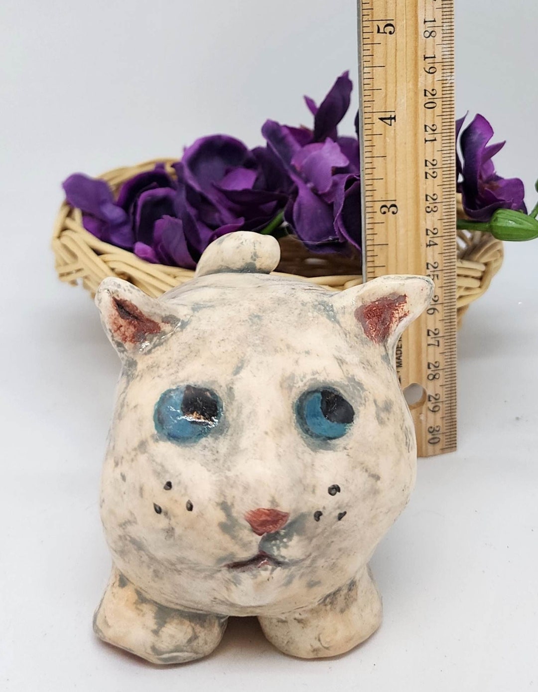 The Ally Cat Collection Whimsical White Hand Built Ceramic Cat Etsy