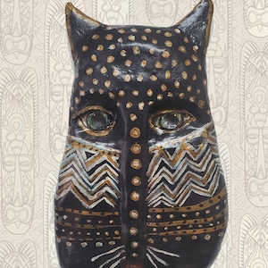 Whimsical Paper Mache Tribal Cat Wall Mask