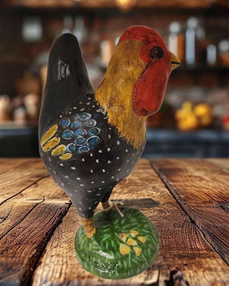 OOAK, Colorful, Whimsical Paper Mache Clay Rooster - Etsy