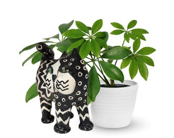 Paper Mache Clay black and White Cat Sculpture - Flash