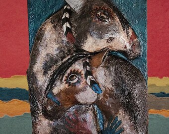 24"x30" Mixed Media 3D Indian Ponies Painting -" Sun'ka Wakan"