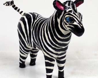Paper Mache Clay Zebra Sculpture - Zara