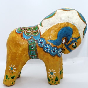 Paper Mache Clay Yellow Swedish  Dala Horse Sculpture