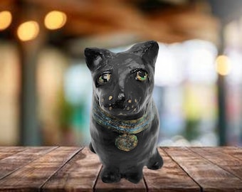 Handmade Paper Mache Black Panther Figurine: OOAK Cat Lover Gift