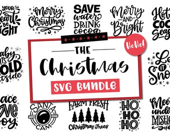 Christmas SVG Bundle, 12 Hand Lettered Cut Files, Cricut, Silhouette, Cut Machine Files, Instant Download, Christmas Bundle
