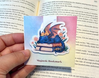 Cozy Dragons – Fourth Wing Inspired Holographic Magnetic Bookmark | Sleeping Dragons on Books | Fantasy Bookish Gift
