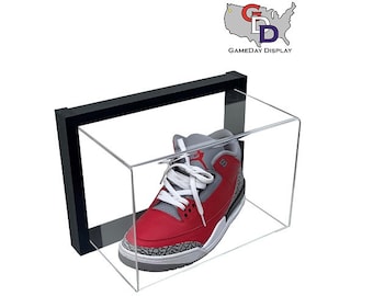 Framed Acrylic Wall Mount Shoe Display Size 11 and Under UV Protect Secure Mount