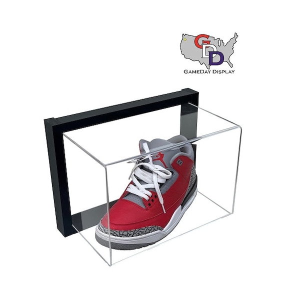 Framed Acrylic Wall Mount Shoe Display Size 11 and Under UV Protect Secure Mount