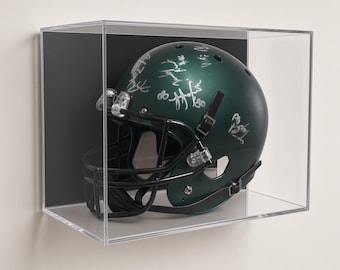 Vitrina para casco de fútbol americano, de acrílico transparente con protección UV para montaje en pared, tamaño completo.