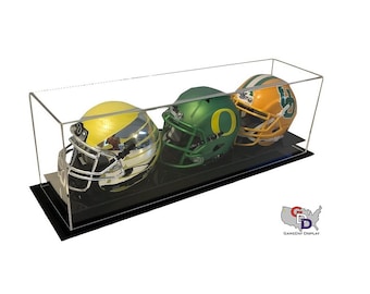 Acrylic Desk or Counter Top Triple Mini Helmet Display Case by GameDay Display
