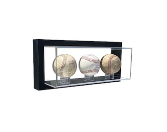 Framed Acrylic Wall Mount 3 Baseball Display Case UV Protecting Secure Mount