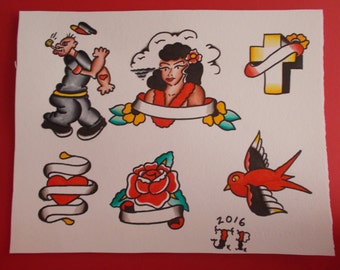 Tatouage Traditionnel Flash Peinture Noir Et Gris Art De Etsy