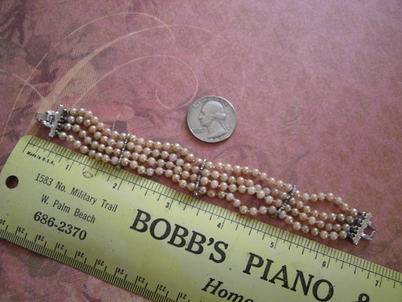 Vintage 1950s Pink Pearl Rhinestone Bracelet - image 3