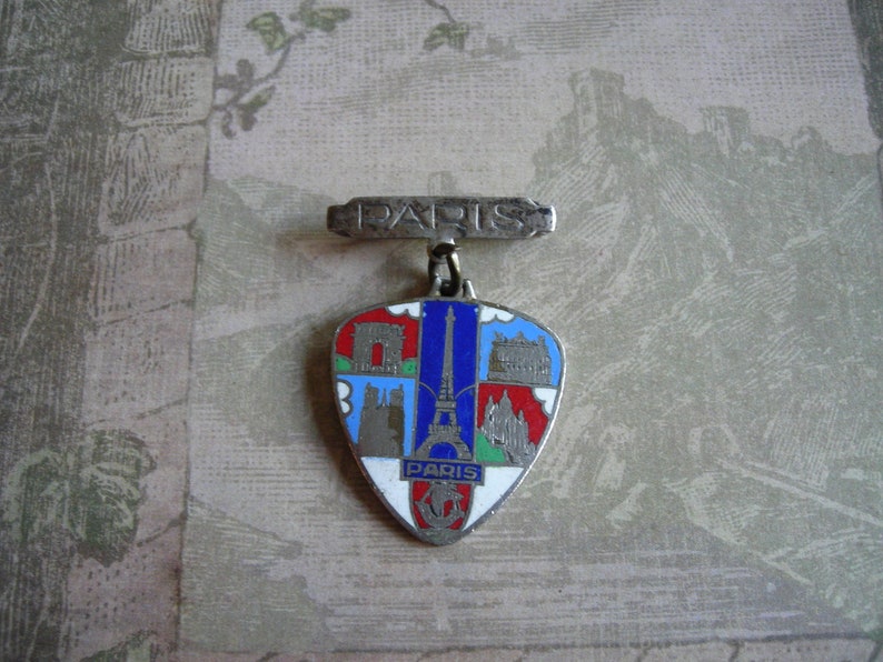 Antique Edwardian WWI Souvenir Paris Sweetheart Pin Pendant image 1