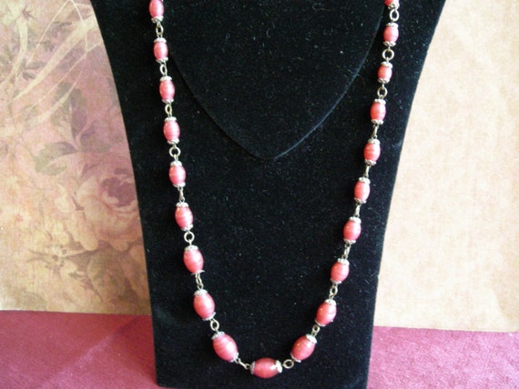 Antique 1920s Czech Satin Raspberry Glass Beads N… - image 4