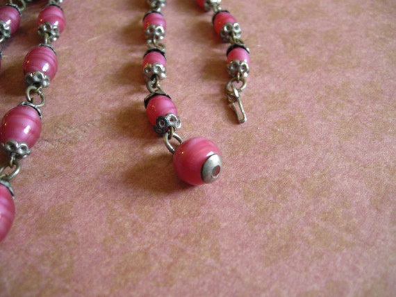 Antique 1920s Czech Satin Raspberry Glass Beads N… - image 3