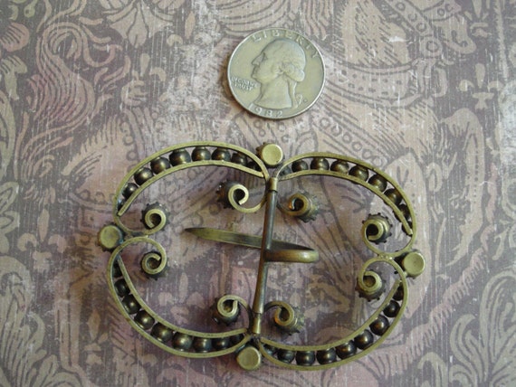 Antique Victorian Edwardian Rhinestones Brass Buc… - image 2