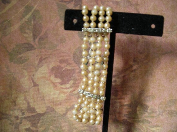 Vintage 1950s Pink Pearl Rhinestone Bracelet - image 5