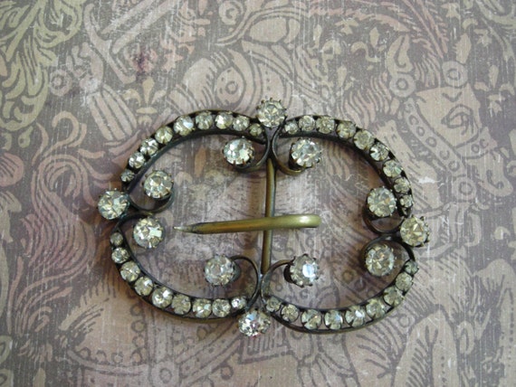 Antique Victorian Edwardian Rhinestones Brass Buc… - image 1