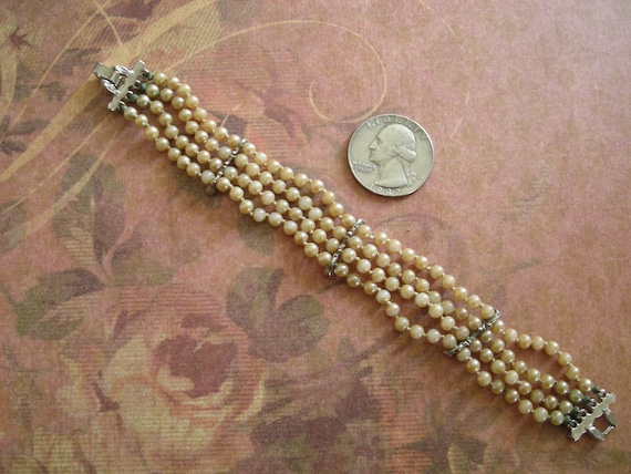 Vintage 1950s Pink Pearl Rhinestone Bracelet - image 2