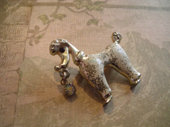 Vintage 1950s Poodle White Enamel and Aurora Bore… - image 4