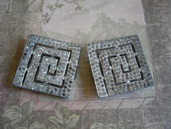 Vintage 1930s Art Deco Greek Key Paste Rhinestone… - image 3