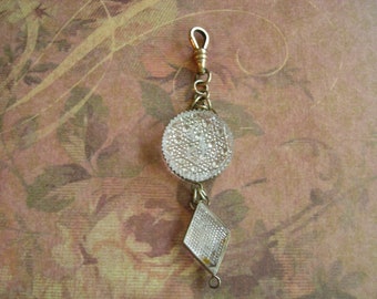 Antique Victorian Edwardian Cut Textured Glass Watch Fob Chain Monogrammed