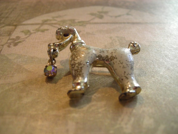 Vintage 1950s Poodle White Enamel and Aurora Bore… - image 2