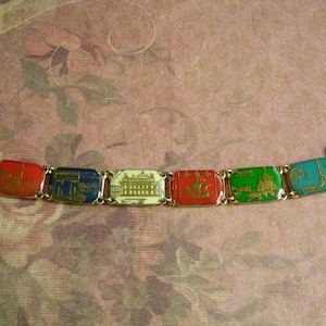 Vintage Mid-Century Souvenir Paris Sweetheart Reverse Painted Bracelet Rare